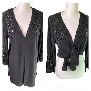 Versatile Black Sequin Swing Top. B37